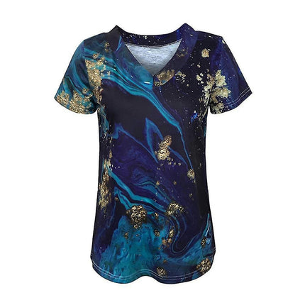 Lady V Neck Short Sleeve T Shirt Printed Summer Top