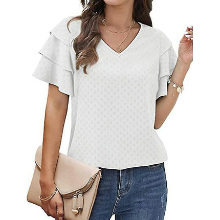 Ladies V Neck T-shirt Basic Summer Tops Short Sleeve T Shirt Soft Pullover Solid Color Tee