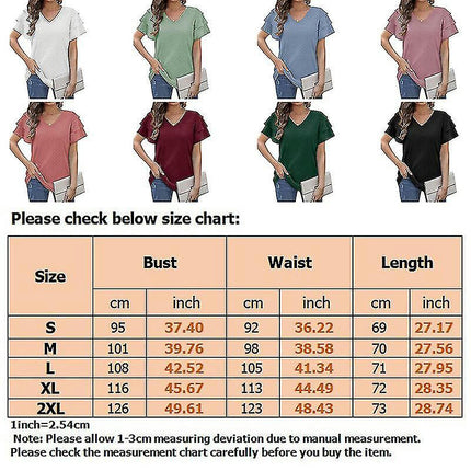 Ladies V Neck T-shirt Basic Summer Tops Short Sleeve T Shirt Soft Pullover Solid Color Tee