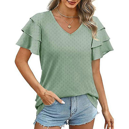 Ladies V Neck T-shirt Basic Summer Tops Short Sleeve T Shirt Soft Pullover Solid Color Tee