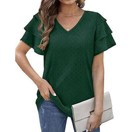 Ladies V Neck T-shirt Basic Summer Tops Short Sleeve T Shirt Soft Pullover Solid Color Tee