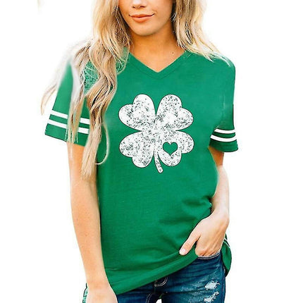 Ladies Summer Short Sleeve V*neck Print Casual T-shirt Top