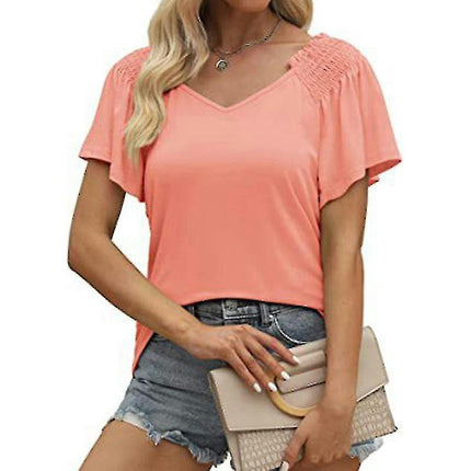 Ladies V Neck T Shirt Summer Tops Off Shoulder T-shirt Short Sleeve Tunic Blouse Model A