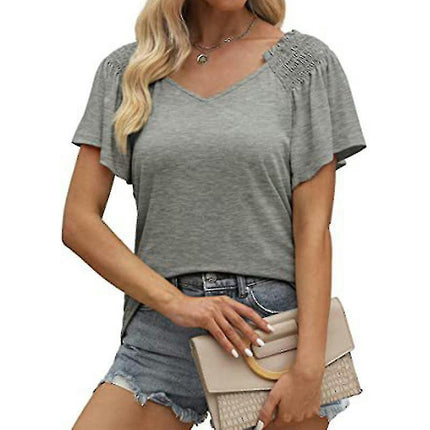 Ladies V Neck T Shirt Summer Tops Off Shoulder T-shirt Short Sleeve Tunic Blouse Model A