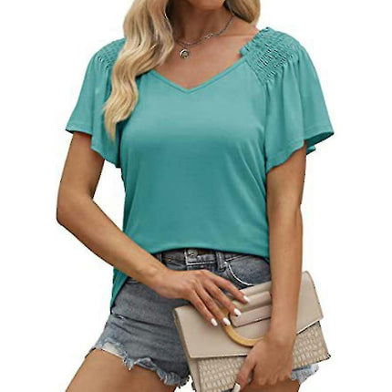 Ladies V Neck T Shirt Summer Tops Off Shoulder T-shirt Short Sleeve Tunic Blouse Model A