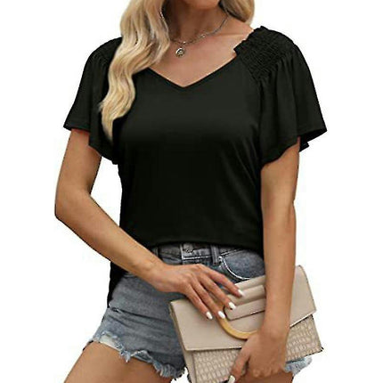 Ladies V Neck T Shirt Summer Tops Off Shoulder T-shirt Short Sleeve Tunic Blouse Model A