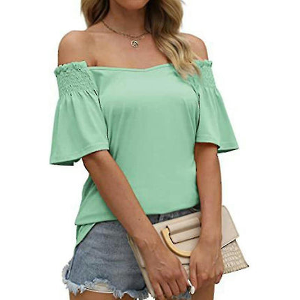 Ladies V Neck T Shirt Summer Tops Off Shoulder T-shirt Short Sleeve Tunic Blouse Model A