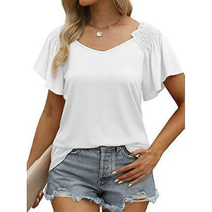 Ladies V Neck T Shirt Summer Tops Off Shoulder T-shirt Short Sleeve Tunic Blouse