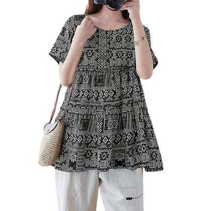 Ladies Printed Short Sleeve T-shirt Summer Casual Loose Tops