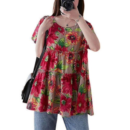 Ladies Printed Short Sleeve T-shirt Summer Casual Loose Tops