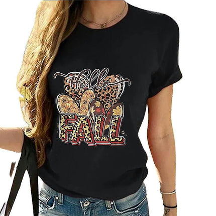 Lady Printed T-shirt Summer Short Sleeve Crew Neck Top