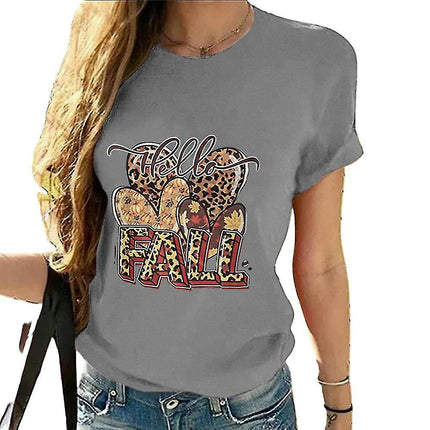 Lady Printed T-shirt Summer Short Sleeve Crew Neck Top