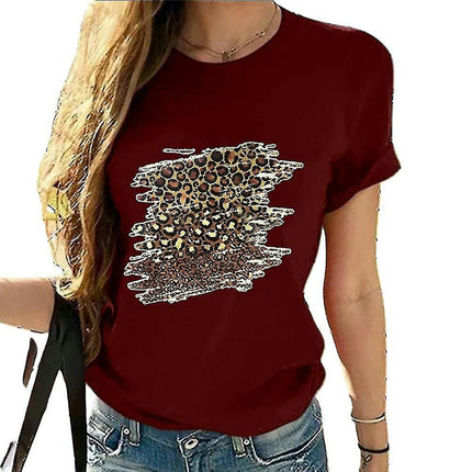 Lady Crew Neck Print T Shirt Summer Short Sleeve Top