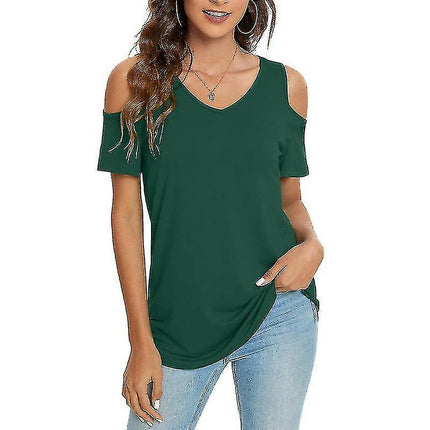 Ladies T-shirt Cold Shoulder Summer Tops Short Sleeve T Shirt Loose Tee Casual Pullover