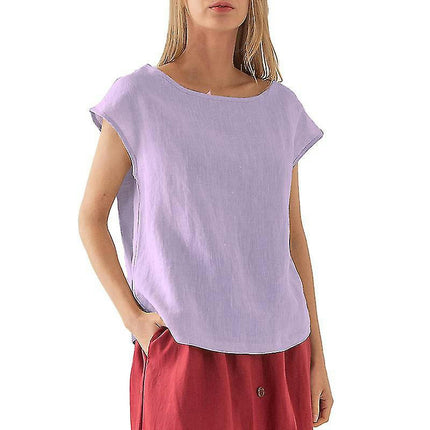 Ladies Crew Neck T-shirt Summer Tops Short Sleeve T Shirt Soft Pullover Solid Color Tee