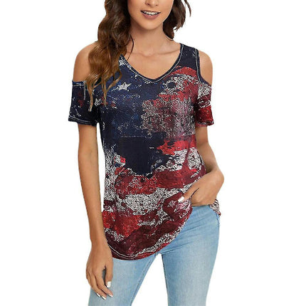 Lady Cold Shoulder Short Sleeve Summer Tops T-shirts