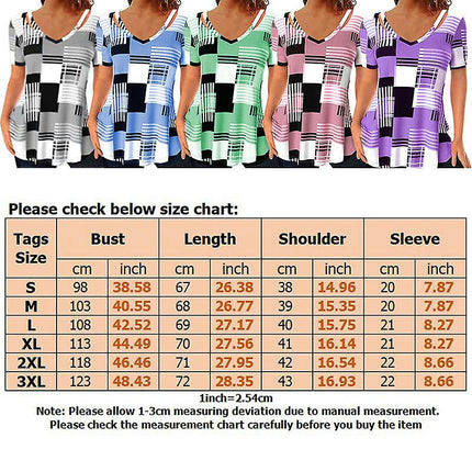 Ladies Summer Tops Short Sleeve T-shirt Bohemian Pullover Plaid Tunic Blouse