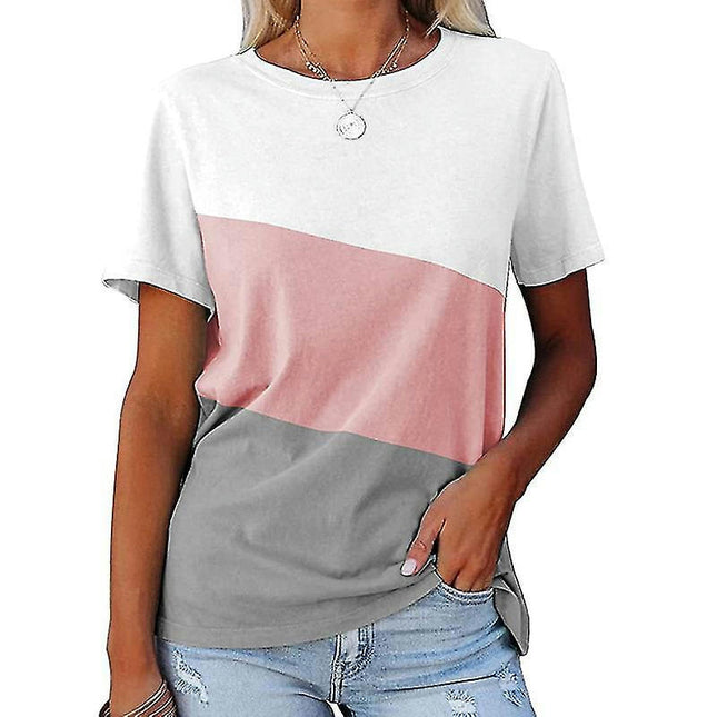 Women Fashion Color Matching Tunic Ladies Summer Comfy Short Sleeve T-shirt