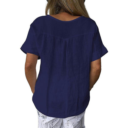 Lady Summer Plain Short Sleeve T-shirts V-neck Casual Top