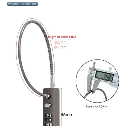 Luggage Locks, Travel Cable Lock Retractable Cable Lock, Security Password Lock Steel Cable