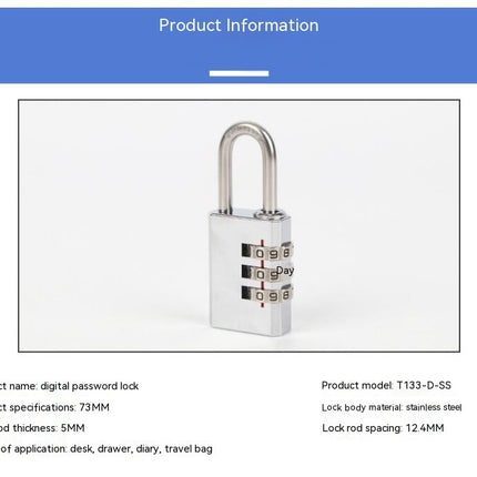 Combination Lock, Digit Combination Padlocks, Metal Padlock Luggage Lock Cabinet Lock