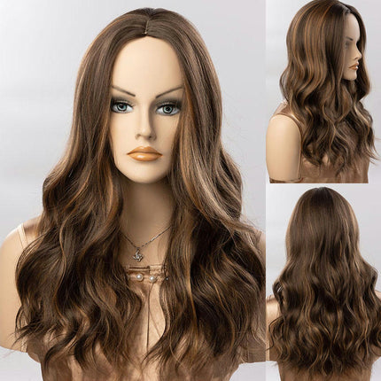 Long Wavy Wigs for Women Brown Hair Heat Resistant Synthetic Wigs for Daily Parties and Role Playing