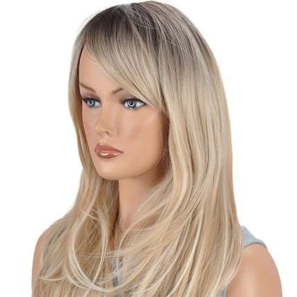 Long Straight Blonde wig with Bangs Layered Wigs with Dark Roots Wig for Women Wig Daily