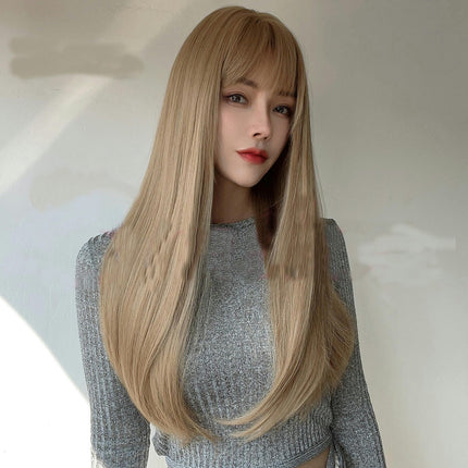 Long Straight Hair Wigs for Women's With Bangs Long Hair Lace Front Wigs, Wigs with Synthetic