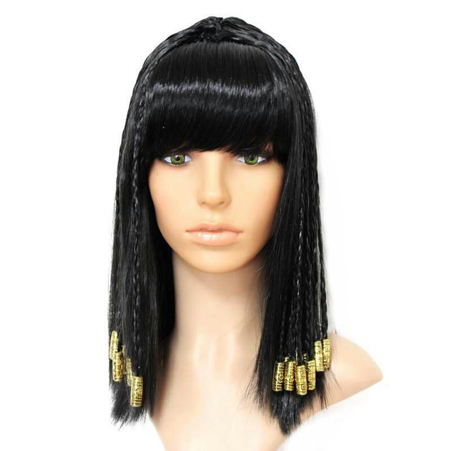 Wigs for Women, Women's Ancient Egyptian Black Wig with Braids and Gold Cleopatra Wig