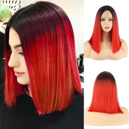 Straight Hair Ombre Wigs Straight Short Length Cosplay Costume Wigs for Women Dark Roots Synthetic Wigs