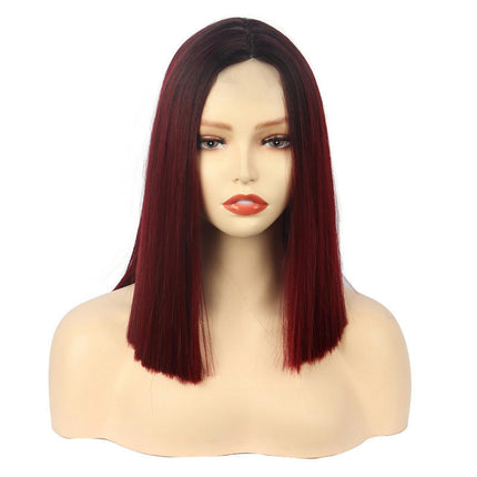 Straight Hair Ombre Wigs Straight Short Length Cosplay Costume Wigs for Women Dark Roots Synthetic Wigs