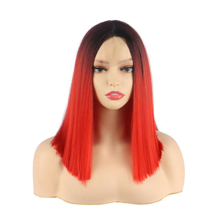 Straight Hair Ombre Wigs Straight Short Length Cosplay Costume Wigs for Women Dark Roots Synthetic Wigs