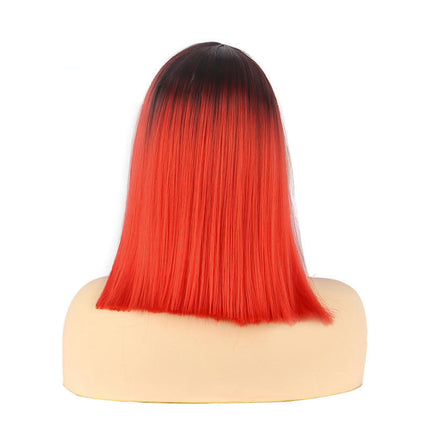 Straight Hair Ombre Wigs Straight Short Length Cosplay Costume Wigs for Women Dark Roots Synthetic Wigs