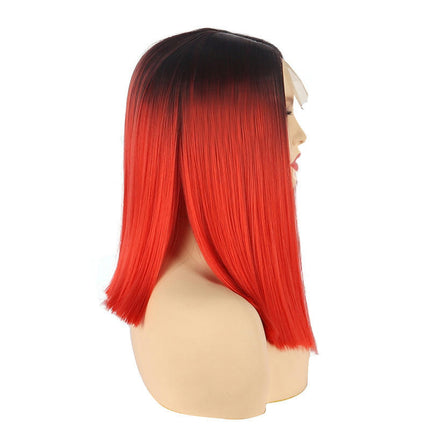 Straight Hair Ombre Wigs Straight Short Length Cosplay Costume Wigs for Women Dark Roots Synthetic Wigs