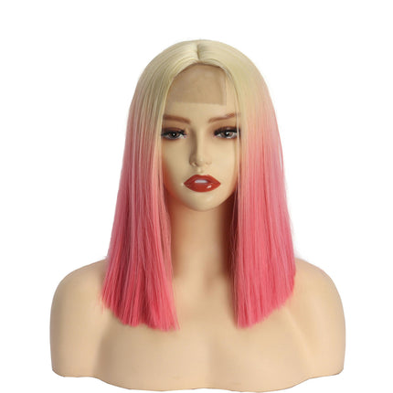 Straight Hair Ombre Wigs Straight Short Length Cosplay Costume Wigs for Women Dark Roots Synthetic Wigs