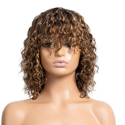 Short Curly Afro Wig With Bangs for Black Women Kinky Curly Hair Wig Afro Synthetic Full Wigs