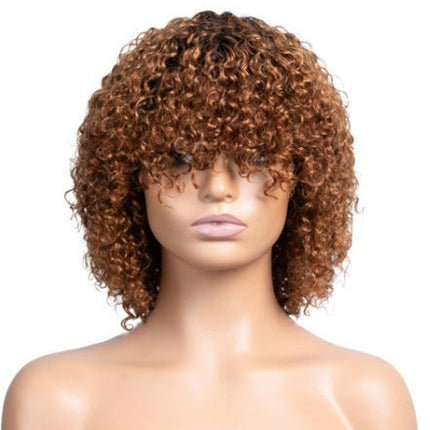 Short Curly Afro Wig With Bangs for Black Women Kinky Curly Hair Wig Afro Synthetic Full Wigs