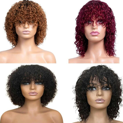 Short Curly Afro Wig With Bangs for Black Women Kinky Curly Hair Wig Afro Synthetic Full Wigs