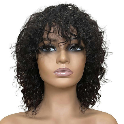 Short Curly Afro Wig With Bangs for Black Women Kinky Curly Hair Wig Afro Synthetic Full Wigs