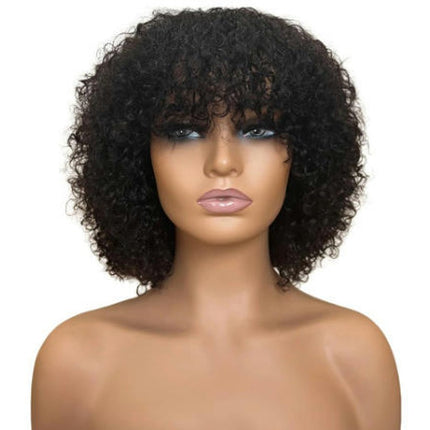 Short Curly Afro Wig With Bangs for Black Women Kinky Curly Hair Wig Afro Synthetic Full Wigs