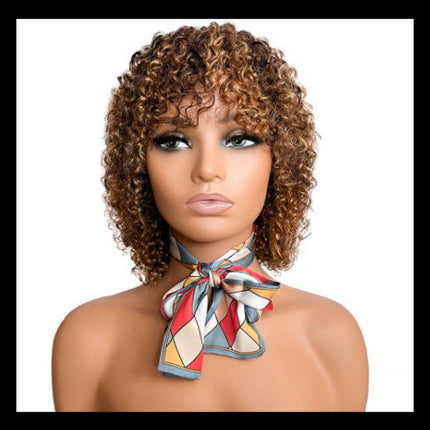 Short Curly Afro Wig With Bangs for Black Women Kinky Curly Hair Wig Afro Synthetic Full Wigs