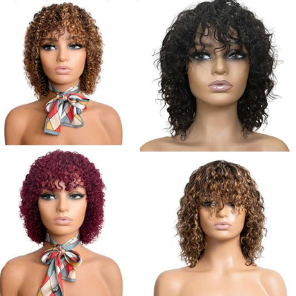 Short Curly Afro Wig With Bangs for Black Women Kinky Curly Hair Wig Afro Synthetic Full Wigs