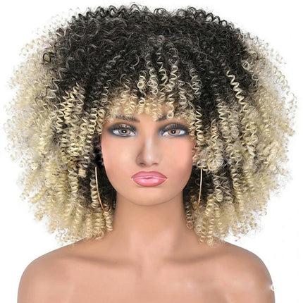 Short Curly Wigs Big Curly Wigs for Black Women Afro Curly Wigs with Bangs Synthetic Curly Hair Wig