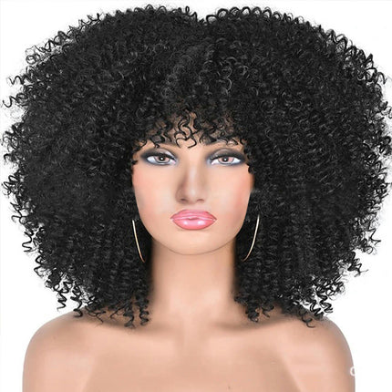 Short Curly Wigs Big Curly Wigs for Black Women Afro Curly Wigs with Bangs Synthetic Curly Hair Wig