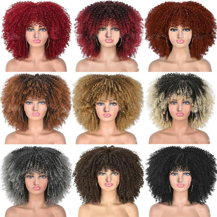 Short Curly Wigs Big Curly Wigs for Black Women Afro Curly Wigs with Bangs Synthetic Curly Hair Wig