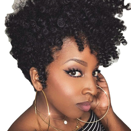 Short Afro Curly Fluffy Wavy Synthetic Hair Wigs for Black Women Black Afro Curly Wigs with Bangs