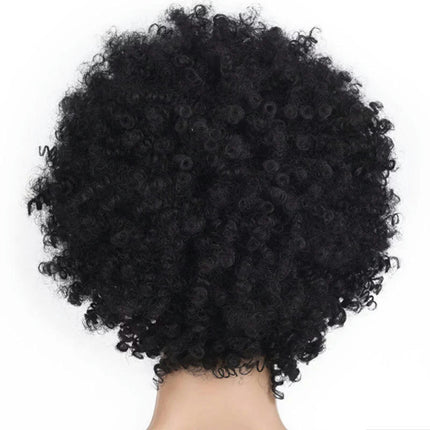 Short Afro Curly Fluffy Wavy Synthetic Hair Wigs for Black Women Black Afro Curly Wigs with Bangs