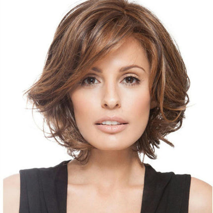 Wavy Hair Bob Short Wigs for White Women Ombre Wig with Bangs Straight Bob Wigs Heat Synthetic Wigs