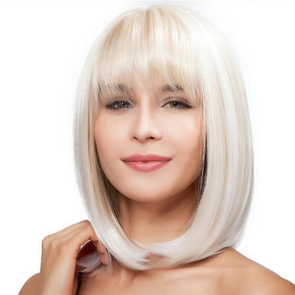 Wavy Hair Bob Short Wigs for White Women Ombre Wig with Bangs Straight Bob Wigs Heat Synthetic Wigs