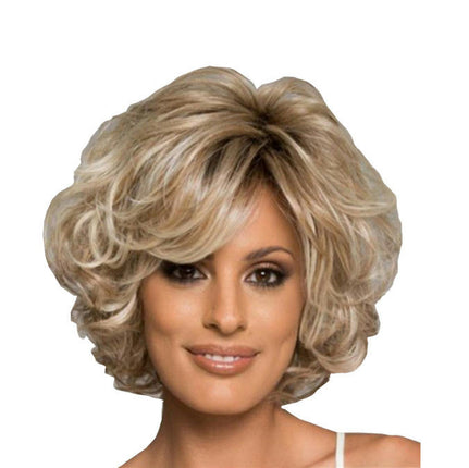 Wavy Hair Bob Short Wigs for White Women Ombre Wig with Bangs Straight Bob Wigs Heat Synthetic Wigs